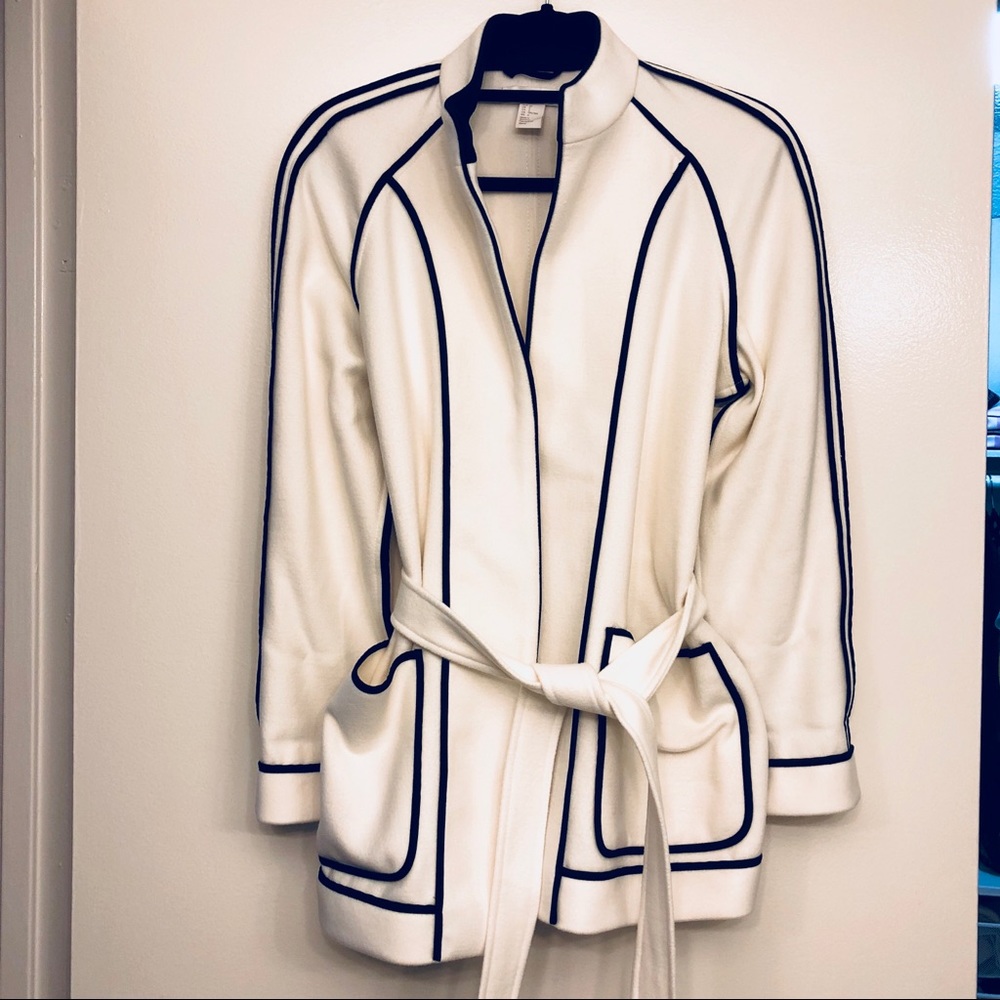 H&M Ivory Black Stripe Coat Jacket with Belt